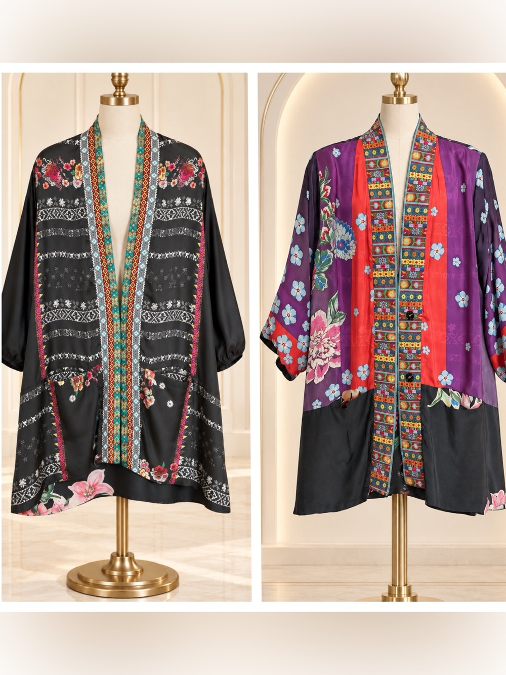 Johnny Was Reversible Silk “Feather Garden” Kimono NWT RARE